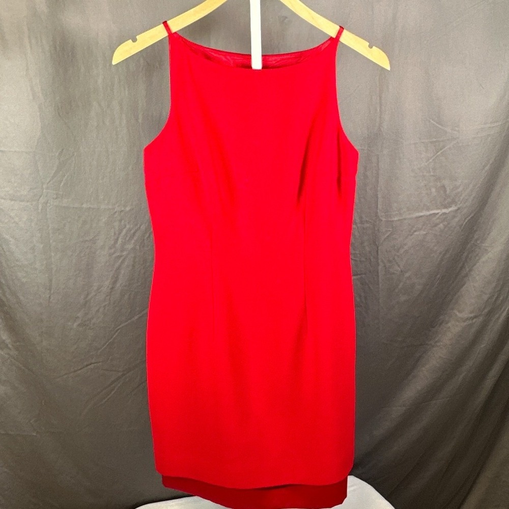 Liz Claiborne Petite Red Sheath Dress Sleeveless Boat Neck Cocktail Size 2P